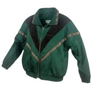 Westbound Sport Bomber Jacket Women L Green Vintage Jacket Geometric Embroidered